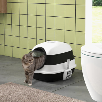 Cat Litter Box with Lid, Covered Litter Box w/ High Sides, Black