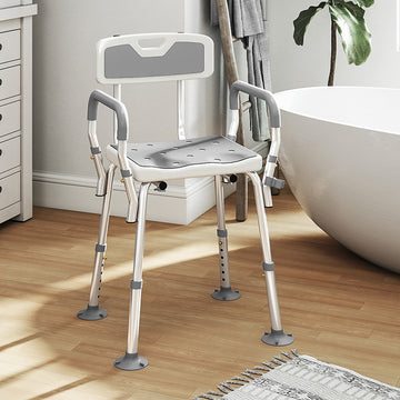 Adjustable Shower Chair with Arms Back and Padded Seat, Light Grey