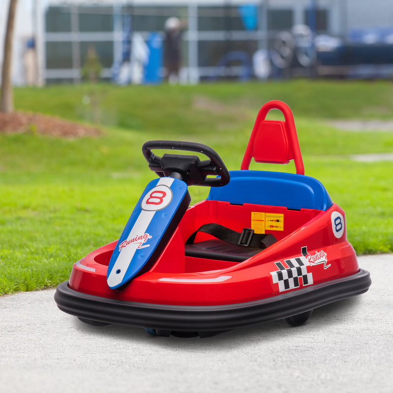 Kids Bumper Car, 6V 360° Rotation Electric Ride on Car, Twin Motors Battery Powered Toy with Music, Horn and Lights, Safety Belt, for Boys and Girls Aged 18-48 Months - Red
