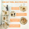 63 Inch Cat Tree with Sisal Scratching Posts, Condos, Plush Perches, Hammock, Ladder, Dangling Balls, Beige