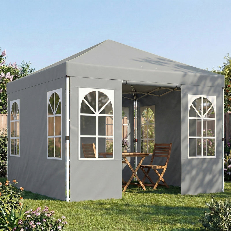 9.6 x 9.6 ft Pop Up Canopy Tent with 4 Sidewalls, UPF 50+ 1-Button Push Easy Setup Outdoor Instant Canopy, Light Grey