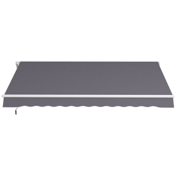 12' x 10' Manual Retractable Awning Outdoor Sunshade Shelter with Adjustable & Versatile Design, Dark Grey