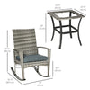 3 Pieces Patio Wicker Rocking Chair Set,  Outdoor PE Rattan Bistro Set Conversation Rocker Set with 2 Chairs 1 Coffee Table for Backyard, Deck, Poolside, Grey