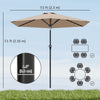 Patio Sun Umbrella, Outdoor Parasol with 6 Ribs, Khaki