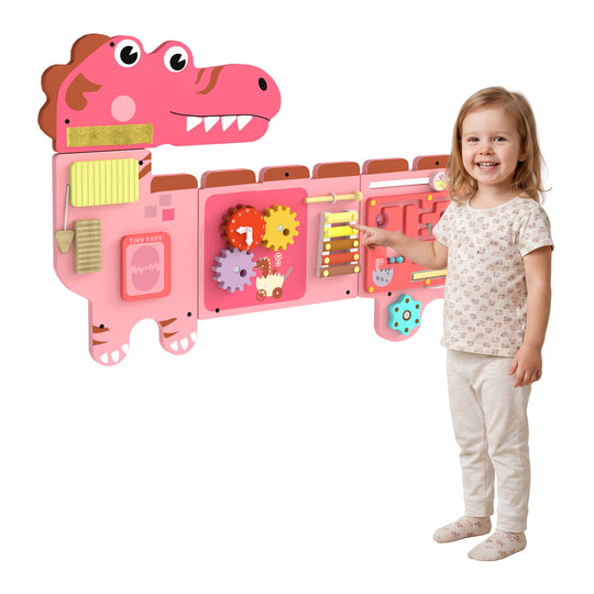 Busy Board Panels wall mounted Montessori Sensory Toys dinosaur center 87 x 52 x 5.5 cm Pink