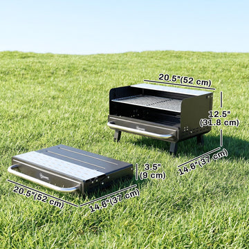 Charcoal BBQ Grill, Portable Barbecue Grill with Adjustable Grates, Foldable Legs, Side Shelf for Camping Travel, Black