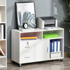 Lateral Filing Cabinet with Open Storage Shelf, Printer Stand Home Office Mobile File Cabinet with Wheels, Lockable Drawer, White