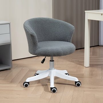 Armless Office Chair, Fluffy Computer Desk Chair with Adjustable Height, Swivel Wheels, Mid Back, Grey