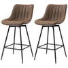 Set of 2 Counter Height Barstools, PU Leather Upholstered Bar Stools with Backrest, Footrest and Steel Legs, Brown