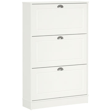 Shoe Cabinet with 3 Flip Drawers, Narrow Shoe Storage Cabinet, Holds 12 Pairs for Entryway, Hallway, White
