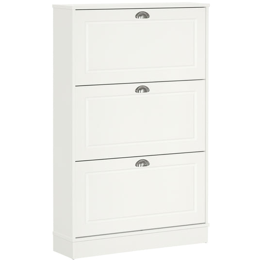Shoe Cabinet with 3 Flip Drawers, Narrow Shoe Storage Cabinet, Holds 12 Pairs for Entryway, Hallway, White