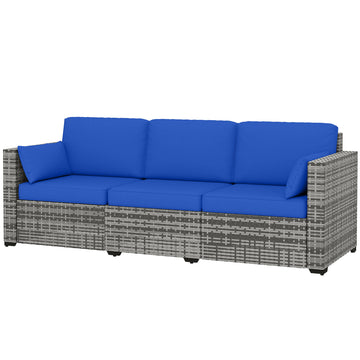 3-Seater Outdoor Sofa with Cushions, PE Rattan Conversation Patio Couch with Pillows for Garden, Poolside
