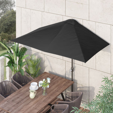 8ft Half Round Umbrella Outdoor Balcony Parasol Patio Garden Outdoor Window Sun Shade w/ 5 Ribs