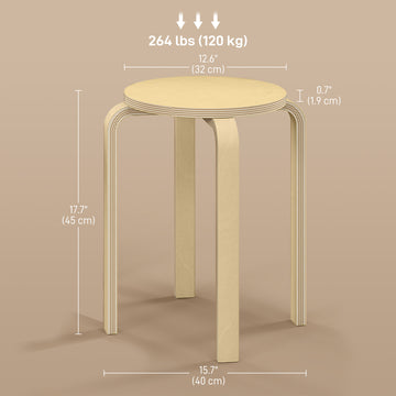Round Stackable Chairs Set of 6, 18-Inch Backless Stacking Stools for Kitchen, Dining Room, Office, Outdoors