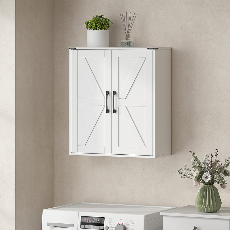 Bathroom Wall Cabinet, Wall Mounted Medicine Cabinet with Barn Doors and Adjustable Shelves, Over The Toilet, White
