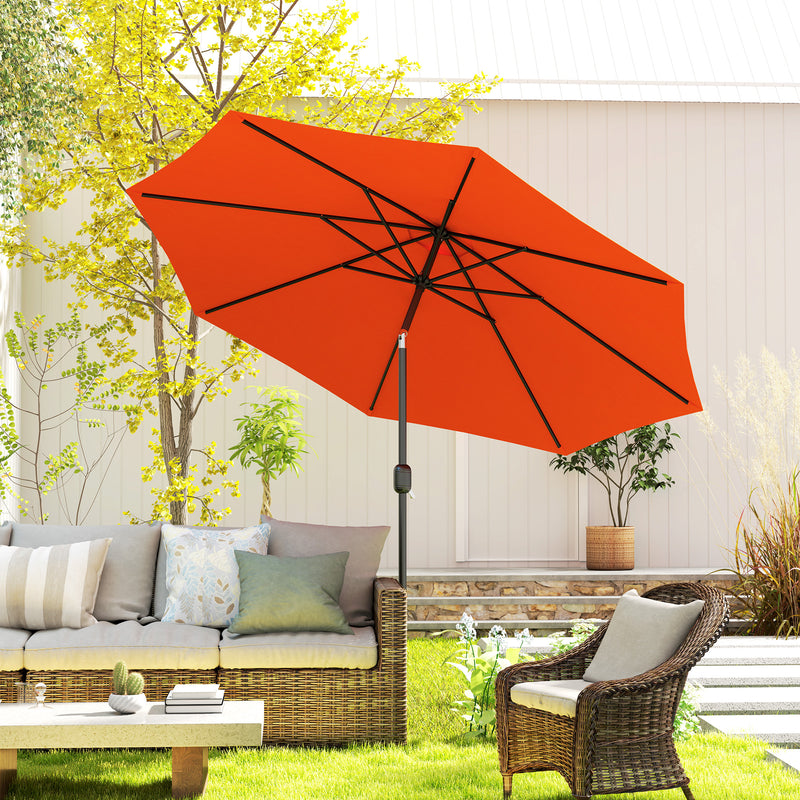 10' x 8' Round Market Umbrella, Patio Umbrella, Outdoor Parasol with Crank Handle, Tilt for Garden, Bench, Lawn, Orange