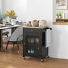 Rolling Kitchen Cart with Drawer and Glass Door Cabinet, Kitchen Island on Wheels with Towel Rack