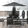 8 Piece Patio Set with Umbrella, 6 Folding Chairs, Rectangle Table, Outdoor Dining Set for 6 with Mesh Seat, Black