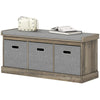 Shoe Storage Bench with Seat, Entryway Bench Seat with Cushion, 3 Fabric Drawers for Hallway, Washed Grey
