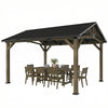 13' x 11' Hardtop Gazebo Canopy with Galvanised Metal Roof, Fir Wood Frame and Central Hook for Patio, Black Grey