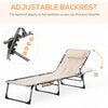 Outdoor Lounge Chair, Folding Chaise Lounge, Patio Padded Tanning Chair with 5-position Adjustable Backrest, Pillow and Pocket for Deck, Beach, Lawn and Sunbathing, Beige
