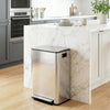 2 x 30L / 7.9 Gallon Dual Trash Can with Removable Inner Buckets and Handles for Kitchen, Office, Bathroom, Silver