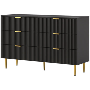 Modern Chest of Drawers 4 Drawer Dresser for Bedroom with Gold Legs and Handles, Black