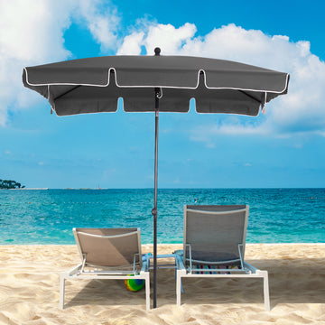 6.5x4ft Rectangle Patio Umbrella Aluminum Tilt Adjustable Garden Parasol Sun Shade Outdoor Canopy Grey