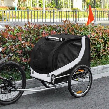 Remorque de vélo pour chien, chariot pour animaux de compagnie, attache de transporteur de cargaison avec attelage, réflecteurs, drapeau pour chiens de petite et moyenne taille, fauteuil roulant pour animaux de compagnie pour voyager, blanc