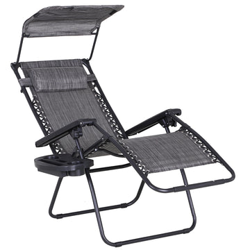 Outdoor Zero Gravity Reclining Lounger Chair with Canopy Shade, Side Tray, Cupholder, Dark Grey
