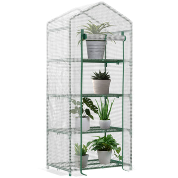 Portable Greenhouse Outdoor Hot House with 4 Tier Shelves, Steel Frame, PE Cover, 28