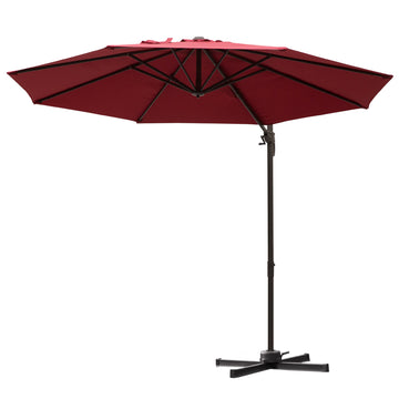 10ft Cantilever Patio Umbrella with 360° Rotation, Crank & Cross Base for Garden Deck Pool Backyard, Wine Red