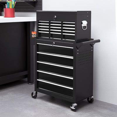14 Drawer Rolling Tool Chest, Lockable Tool Storage Cabinet with Detachable Top Toolbox, Protective Liner