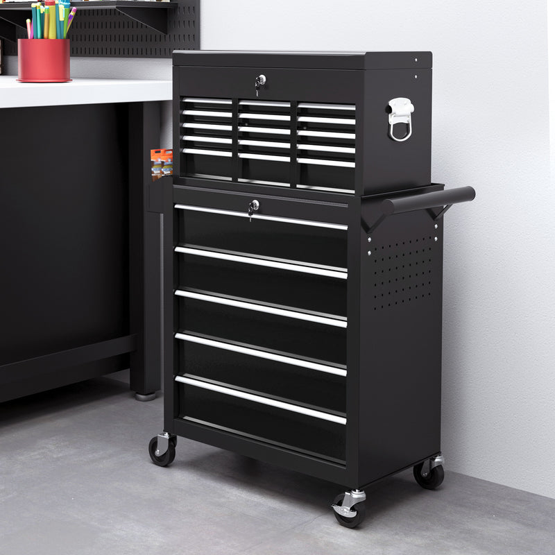 14 Drawer Rolling Tool Chest, Lockable Tool Storage Cabinet with Detachable Top Toolbox, Protective Liner