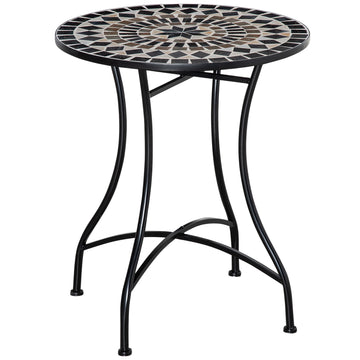 Mosaic Patio Table, Round Coffee Table with Metal Frame, Garden Furniture for Outdoor, Poolside, Black
