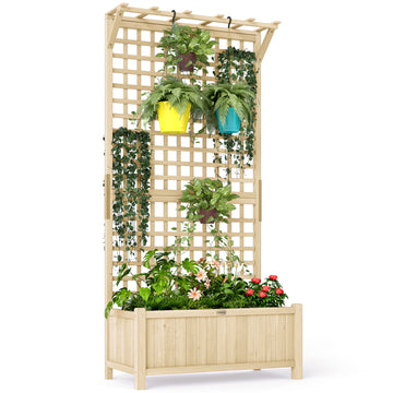 Wood Planter with Trellis for Vine Climbing, Raised Garden Bed, Privacy Screen for Backyard, Patio, Deck, Natural Wood