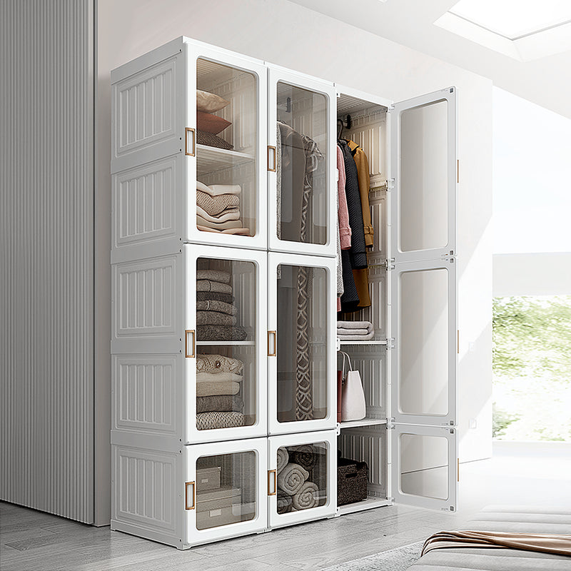 Portable Wardrobe Closet, Folding Bedroom Wardrobe, Clothes Storage Organizer with Cube Compartments, White