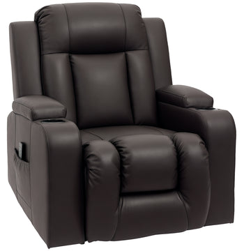 Swivel Massage Recliner Chair Rocker, Overstuffed Manual Reclining Sofa, PU Leather Rocking Chair with Side Pockets, Cup Holders, for Living Room, Nursery