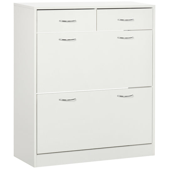 Narrow Shoe Storage with 2 Flip Drawers and Adjustable Shelves Shoe Cabinet Organizer for 12 Pairs of Shoes, White