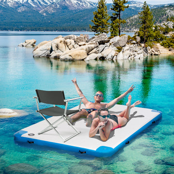 8' x 6' Water Floating Dock, Rafting Inflatable Island with Air Pump and Backpack for Pool, Beach, Ocean, Blue