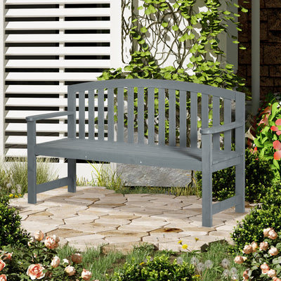 Wooden Bench, Outdoor Bench with Slatted Design, Backrest, Armrests for Garden, Park, Backyard, Grey
