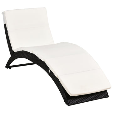 Patio Rattan Chaise lounger wicker Foldable Reclining Backrest PE Rattan Outdoor Lounge Chair, Recliner with Cushion for Garden, Backyard, Lawn,Balcony, Beige