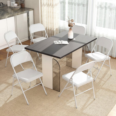 Set of 6 Metal Foldable Chairs, PU Leather Padded Folding Chairs with Cushion Seat and Open Back for Indoor, White