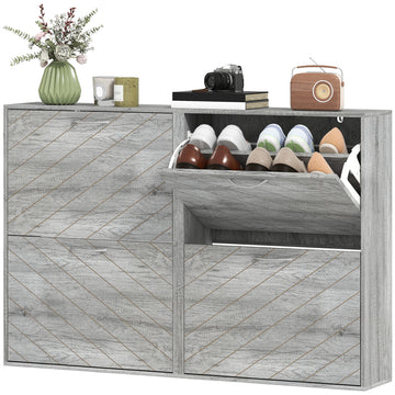 Shoe Storage Cabinet with 4 Flip Drawers, Narrow and Slim, 12-20 Pair of Shoes Organizer for Hallway, Entryway, Grey