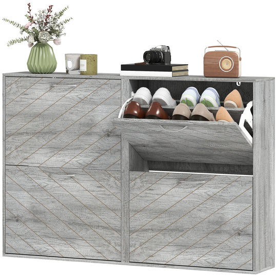 Shoe Storage Cabinet with 4 Flip Drawers, Narrow and Slim, 12-20 Pair of Shoes Organizer for Hallway, Entryway, Grey