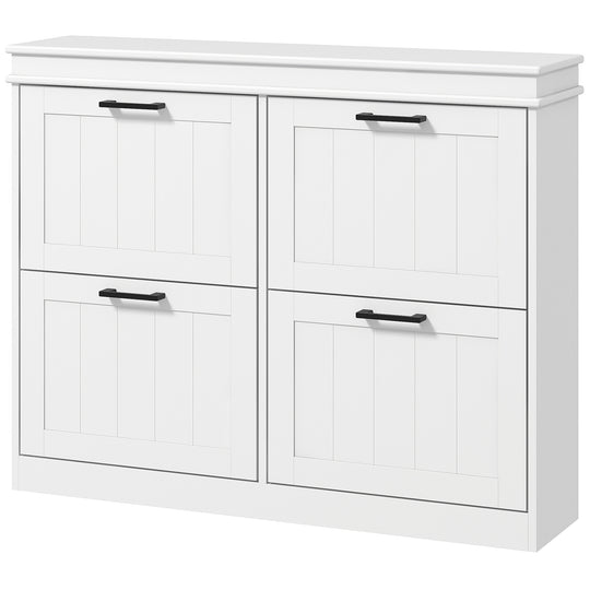 Shoe Storage Cabinet with 4 Flip Drawers and Adjustable Shelves, Narrow Shoe Cabinet for 20 Pairs of Shoes, White