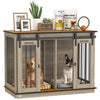47in Dog Crate Furniture with Divider Panel, Wooden Dog Kennel TV Stand for Large Dogs, Pet House Side Table for 2 Small Dogs with Two Rooms Design, 2 Sliding Doors, Oak