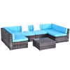 7 Pieces Outdoor Rattan Furniture Set, Patio Wicker Sectional Conversation Sofa Set with Washable Cushions and Coffee Table, for Deck Balcony Yard, Sky Blue