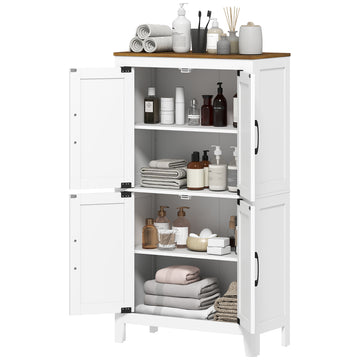 Farmhouse Bathroom Storage Cabinet, Bathroom Floor Cabinet with Barn Doors and Adjustable Shelves, White