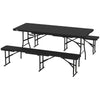 6FT 3PCS Faux Rattan Outdoor Camping Table Bench Set with Carrying Handles, Folding Picnic Table with 2 Benches, Black